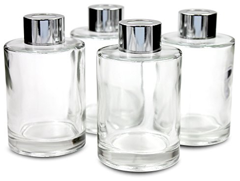 Frandy House - Lot de 4 pots diffuseurs en verre avec bouchons Lot de 4 - 10,7 cm de haut, 120 ml Accessoires pour diffuser du parfum - Kit de rechange.