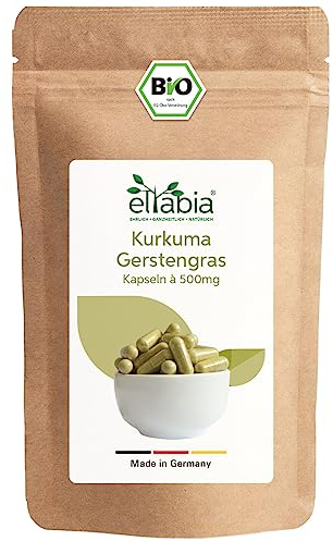 Bio Kurkuma Gerstengras Kapseln 200 Stück | Hochdosiert 3000mg Tagesdosis | Premium Curcumin aus Indien und deutsches Gerstengras Pulver | 100% rein ohne Zusätze