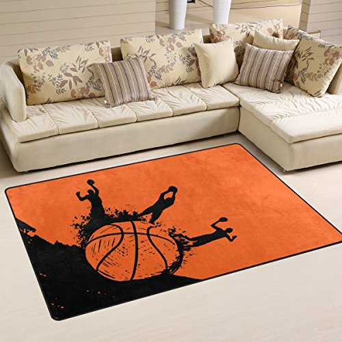 Yibaihe Leichter bedruckter Teppich, dekorativer moderner Basketball- und Spieler-Teppich, wasserabweisend, farbbeständig, für Wohnzimmer, Schlafzimmer, 153 x 100 cm
