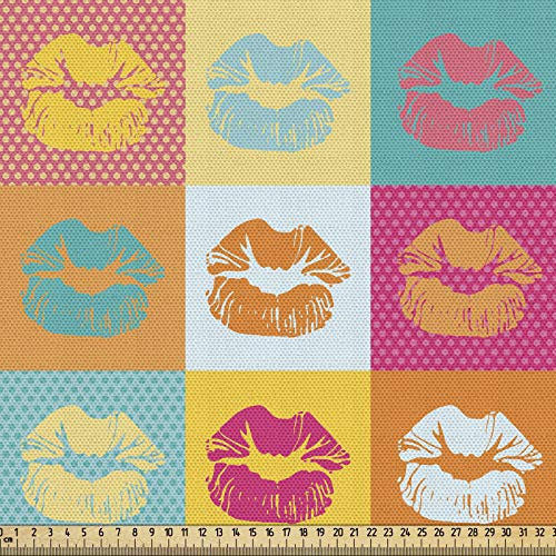 ABAKUHAUS Modern Gewebe als Meterware, Sexy Frau Lippen, Schön Gewebten Stoff für Polster und Wohnaccessoires, 1M (148x100cm), Orange Mehrfarbig