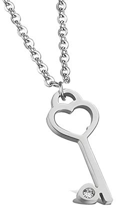 MENDOZZA Key Hals-Kette Schlüssel Ketten-Anhänger Edelstahl 18 Karat Damen-Schmuck Silber Gold Rosegold 46 cm (Silber, 46)