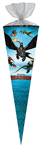 Schultüte - Dragons - Drachenzähmen leicht gemacht - 85 cm - eckig - Tüllabschluß - Zuckertüte - mit/ohne Kunststoff Spitze - Nestler - Mädchen Jungen -..