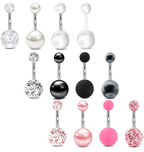Mayhoop 12Pcs 14G 10mm Bauchnabelpiercing Chirurgischer Stahl Perlgummi Kugel Bauchnabel Bar Nabel Bar Bauchnabel Ringe Bauchringe Body Piercing Schmuck Frauen GirlsMix Farben Grün