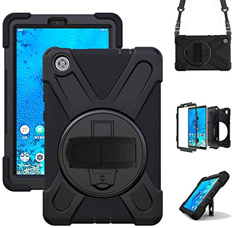 Lenovo Tab M8 HD/Smart Tab M8 Case 2019 with Stand TB-8505F / TB-8505X / TB-8505FS | TSQQST Rugged Protective Kids Case w/Hand/Shoulder Strap for Lenovo Tab M8 HD 8.0 Inch (2nd Gen) Tablet | Black