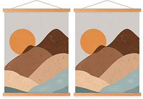 Benjia A2 Posterrahmenrahmen, magnetisch, helles Holz, Posteraufhänger, Aufhänger-Set für Leinwand, Kunstwerk, Kunstdruck, 42 cm, Teakfarben, 2 Packungen)
