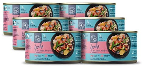 Pets Deli Nassfutter für Hunde mit Lachs, Reis, Erbsen, Kartoffel und Hagebutte ohne Zucker und Gluten 6 x 190g
