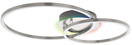 EGLO LED Deckenleuchte Palmaves 3, Wohnzimmerlampe mit Fernbedienung, Lichtfarbe warmweiß – kaltweiß, indirektes RGB Licht, dimmbar, Deckenlampe aus Aluminium, Kunststoff, Nickel-Matt, Silber, Weiß