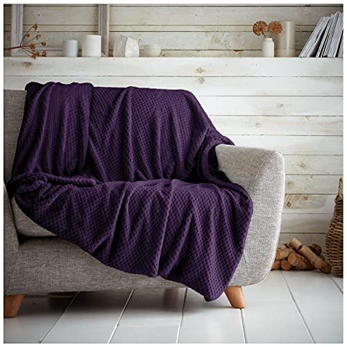 GC GAVENO CAVAILIA Premium Popcorn Honigkamm-Decke, für Sofa, Bett, pflegeleicht, superweich und warm, flauschig, Waffelmuster, Violett, 200 x 240 cm