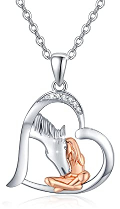JFASHOP Pferde Mädchen Kette, Pferde Halskette 925 Silber Pferde Tier Anhänger Kette Damen Herz Pferd Schmuck Pferdeanhänger Muttertags Geschenke Weihnachts für Frauen Kinder Mutter Tochter
