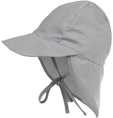 Malaxlx Baby Sonnenhut Grau Sommermütze Kleinkind Schirmmütze mit Nackenschutz und Bindebändern Mütze Flapper UV Schutz Strand Hut für 3-18 Monate Mädchen Jungen