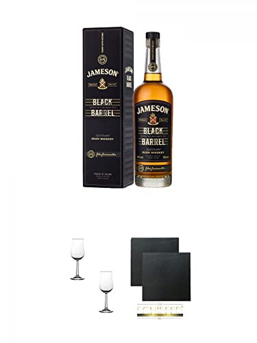 Jameson Select Reserve Black Barrel Small Batch 0,7 Liter + Nosing Gläser Kelchglas Bugatti mit Eichstrich 2cl und 4cl - 2 Stück + Schiefer Glasuntersetzer eckig ca. 9,5 cm Ø 2 Stück