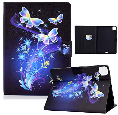 ONETHEFUL Custodia Libro Cover per iPad Pro 11 2022/2021/2020/2018、iPad Air 5 2022/iPad Air 4 10.9 Tablet Custodie Protettiva Covers con Stand e PU Pelle - fiore farfalla