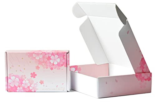 STRBOXONG Versandkartons aus gemustertem Wellpappe, Geschenkboxen mit Deckel, 150x100x40 mm, Royal Mail Post, Versandkartons für Geschäftsversand oder Geschenkverpackung, 25 Stück (Sakura)