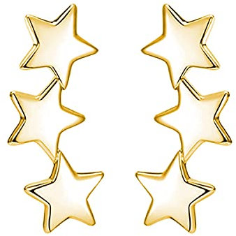 Reffeer Pendientes de plata de ley 925 maciza con diseño de estrella para mujer, aretes para niñas, aretes trepadores de estrella, aretes tipo dormilona, Plata de ley, No es una piedra preciosa