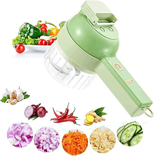 4 in 1 Vegetable Slicer, Portable Cordless Electric Chopper Vegetable Slicer, Multifunction Garlic Masher Mini Slicer and Chopper for the Kitchen