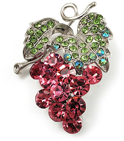 Broche grappe de raisins en strass (rose et vert clair, ton argent), taille unique, Pas de type de métal, cristal swarovski
