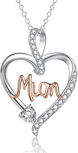 LYTOPTOP Gifts for Mum - S925 Sterling Silver Chain Heart Necklaces with Cubic Zirconia, Christmas Mothers Day Birthday Gifts for Mum from Daughter & Son with Gifts Box