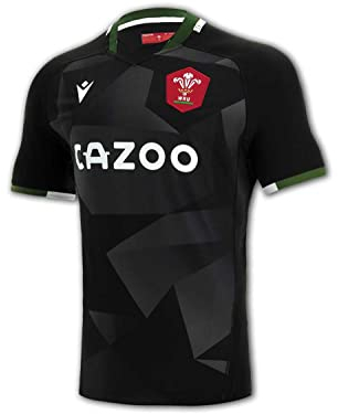 Macron WRU Wales Alternate Pro Shirt M23 schwarz Welsh Rugby Union Jersey Trikot, Größe:XL