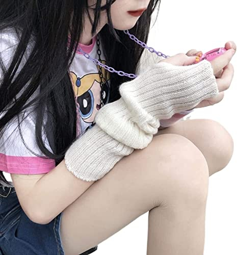 Arm Warmers Y2k Cute Arm Cover Kawaii Half Finger Y2K Adorable Accesspties for Teen Girls Gloves Hip Hop Arm Sleeve Hara (Color : White, Size : Large)