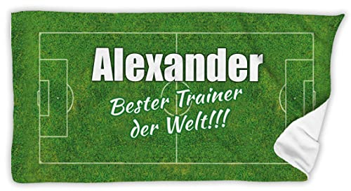 Unikatolo Badetuch Fußball mit Name Geschenk für Trainer Spieler individuell personalisiertes Männer XL Saunatuch Strandtuch Dankeschön Abschied (70 x 140 cm)