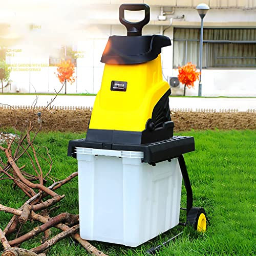 Trituratore da giardino elettrico, cippatrice per rami di alberi da giardino da 2500 W con scatola per la raccolta delle briciole da 45 litri, trituratore elettrico per cippatrice per foglie e rami