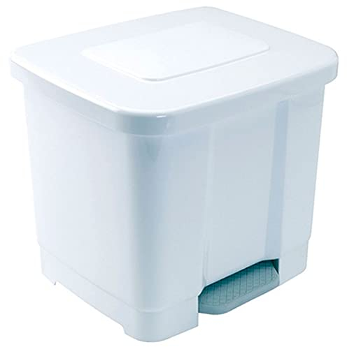 Acan Tradineur - Cubo de Basura con Pedal, plástico, contenedor de residuos, Papelera con Separador para Colocar Dos Bolsas, Cocina (Blanco, 35 litros, 38 x 43 x 38 cm)