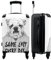 NoBoringSuitcases.com® Koffer groß Trolley Rollkoffer Reisekoffer mit 4 Rollen Fotokoffer - Hund - Pullover - Zitat - Weiß - 67x43x25cm - 90 Liter