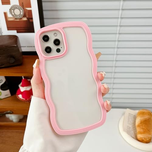 XIZYO Clear Case for iPhone 12 Pro Max 6.7 Inch, Cute Transparent Curly Wave Frame Aesthetic Design Soft TPU Bumper Case, for Women Girls Slim Shockproof Protective Phone Case, Pink