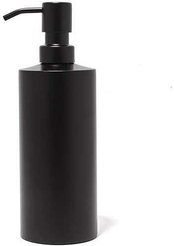 Yew Design Black Soap Dispenser Stainless Steel for Bathroom and Kitchen Sink, 15oz Refillable Round Rustproof Hand Dish Soap Dispenser Pump for Detergent, Lotion, and Countertop