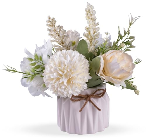 Meyerascal Fiori artificiali in vaso,piccolo vaso in ceramica,piante di fiori finti,decorazione da scrivania per interni e ufficio,ortensie finte per tavolo,libreria,camera da letto,soggiorno,feste,