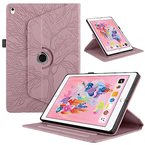 Coque pour iPad 9.7 Pouces 2017/2018 5ème /6ème Génération, iPad Air 1/2, Etui Premium Cuir PU Rotatif à 360 Antichoc Degrés Flip Case Cover Fonction Support Housse - Rose Gold
