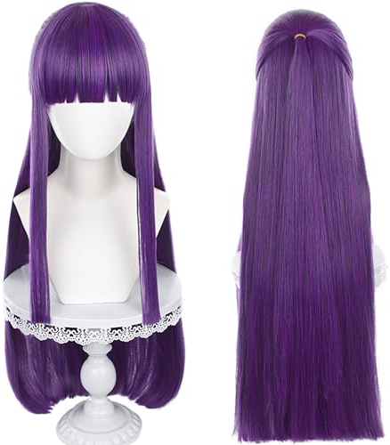 Sousou no Frieren Cosplay Perücke Lila, langes glattes Haar mit Pony, Kostümperücke für Erwachsene, perfekt für Halloween