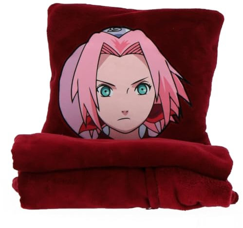 Naruto - Coussin Plaid 2 en 1 Sakura Haruno ADO 140x100 cm - 100% Polyester - Rouge