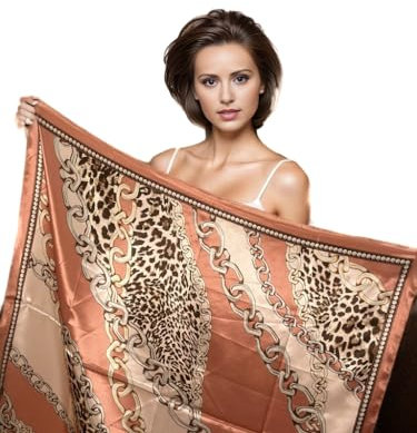 LA FERANI Halstuch Damen Seidentuch 90x90cm rosa Leopard | Seide Satin | Kreuzfahrt Tuch formell Anlässe | Business Style Geschenk Frau Mutter Tochter (5)