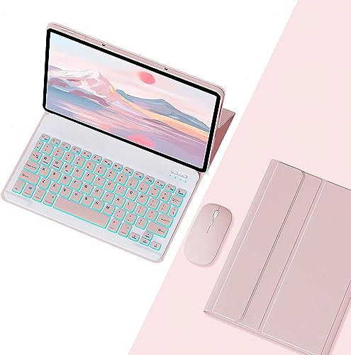 EHLCYS Funda Teclado para Xiaomi Redmi Pad Pro 12,1 Pulgadas Lanzada 2024, Teclado Inalámbrico Desmontable Retroiluminado 7 Colores, Funda Magnética con Soporte Ultrafino Y Ratón,Rosado