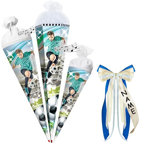 alles-meine.de GmbH Schultüte - Fußball - 35-85 cm - Größe wählbar - Holzspitze wählbar - inkl. Name + Verschluß-Schleife - Zuckertüte - Tüll - oder Filzabschluß - eckig/rund..
