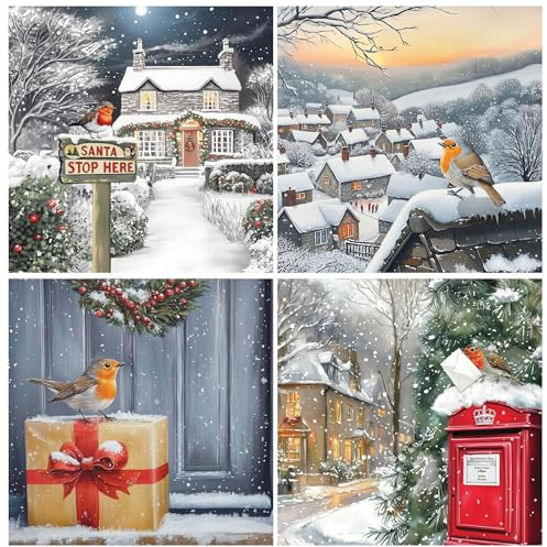 Charity Christmas Cards Pack of 24. Each Christmas Card multipack has 4 different Robin designs. Large size 150x150mm. Verse Inside. Ecofriendly and UK made.