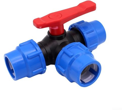 3-Way Ball Valve Connector 20/25/32/40/50mm Hole Diameter Pipe 3-Way Ball Valve PE Pipe 3 Joints T-type Hose Connector Garden Switchable Water Flow(20mm)