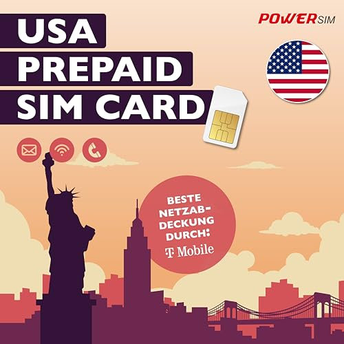 Power SIM Prepaid-Karte für die USA, Beste Netzabdeckung durch T-Mobile, mit E-Mail, WLAN und Telefonie (21 Tage)