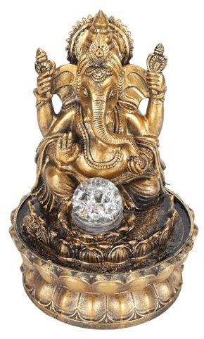 Fontaine à Eau en Résine, Statues de Ganesha, Fontaine d'eau Intérieure Décorative, Relaxante, Améliore La Circulation de L'Humidité de L'Air, LED d'eau, Fontaine d'eau de Bouddha