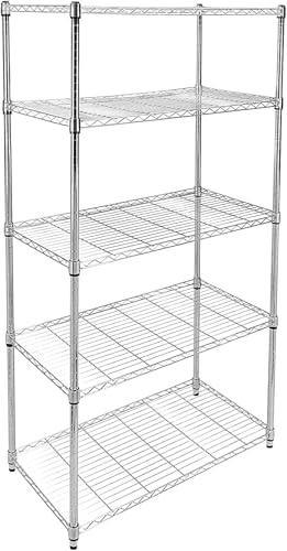 Simple Deluxe Robustes Regal mit 5 Ebenen, 91 x 35,5 x 155 cm (B x T x H), 567 kg Tragkraft, Chrom
