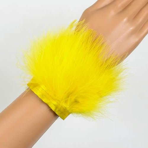 Flauschiges, buntes Armreif aus Straußenfedern für Damen, abnehmbares Slap-Band aus echten Federn für Damen, Gelb, 1 Stück