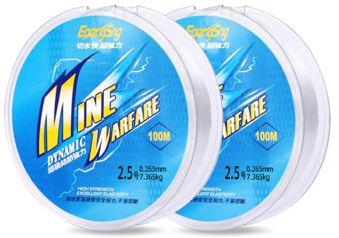 Flintronic 0.26mm/100m Fil de Pêche Transparente, Lot de 2 Ligne de Pêche Monofilament en Nylon, Résistant à l'usure, pour Truite, Carpe, Poisson, Sandre Ou des Décorations Suspendues