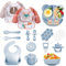 Bizcasa Coffret Repas Bebe 14 pièces, Vaisselle Antiderapant pour Bébé Set Silicone avec Ventouse Assiette Bol Tasse et Bavoir, Sans BPA, Enfant Set Couverts Vaisselle Pour Sevrage Manger (Bleu)