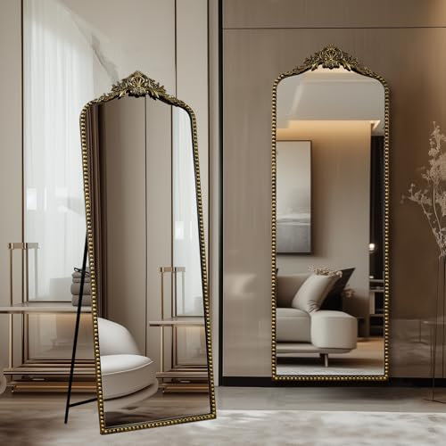 G-LEAF Barock Bogen Ganzkörperspiegel, 56cm x 165cm Vintage Gewölbter Standspiegel, Groß Antiker Wandspiegel zum Stehen, Anlehnen oder Hängen, Bodenspiegel für Schlafzimmer, Wohnzimmer, Schwarz