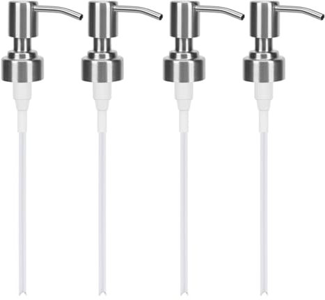 TAIHOBO Seifenspender Pumpkopf, 4 Stück Edelstahl Seifenspender Ersatzpumpe, Seifenspender Aufsatz mit Rohr, Soap Dispenser Pumpe für Pumpspender, für 26-28mm Gewinde Flasche Seifenspender