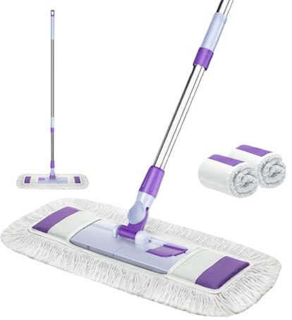 Bodenwischer, Wischmopp groß, 56/66cm Breit wischer Boden, Industrieller Mop mit 125cm Edelstahl Teleskopstiel, 360° drehbarer Flachmopp für Hartholz Fliesen Marmor Laminat (Breite 56cm)