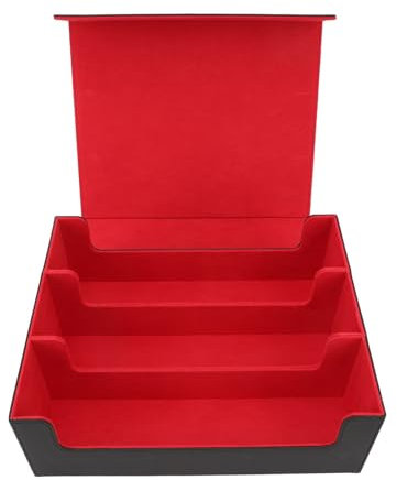 Pissente Kartendeckbox 3 Reihen großer Kapazität magnetischer Verschluss PU Leder -Kartendeck Vorlage für Spielkarten Tarotkarten (Schwarze Hülle mit rotem Futter)