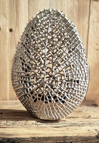 Vase Gitter-Optik, Blumenvase für Kunstblumen, Designervase, Dekovase Aluminium Silber, Deko Modern aus Metall, Wohnzimmer und Küche, 34,5 oder 44 cm (33,5x12,5x44 cm)