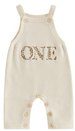 Geagodelia Bambino Ragazza Ragazzo 1 Anno Compleanno Vestito Senza Maniche Maglia Pagliaccetto Senza Piedi Il Mio Primo Compleanno Abbigliamento Estate Salopette, One Beige, 12-18 Monate